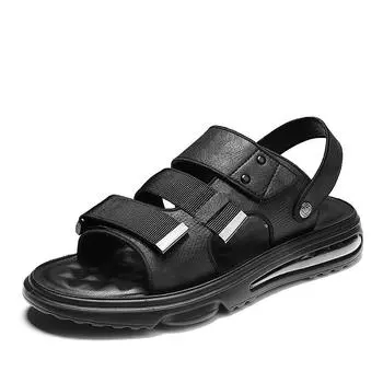 Новые мягкие сандалии на воздушной подушке, мужская летняя обувь из натуральной кожи, удобная повседневная обувь из плетения, пляжная обувь высокого качества 38 чёрный