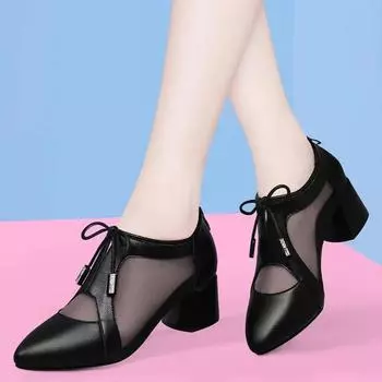 Новые мягкие сетчатые туфли на шнуровке в стиле феи с мягкой подошвой, модные женские туфли Bean Shoes 40 чёрный