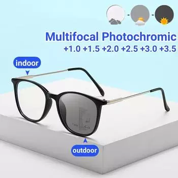Новые мультифокальные фотохромные очки для чтения, модные очки для пресбиопии как для дальнего, так и для ближнего зрения, анти-синий свет +1.0