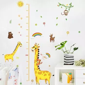 Новые мультяшные наклейки на стену для измерения высоты для детских комнат, жираф, диаграмма высоты, линейка, виниловые съемные наклейки на стены, домашний декор для детской комнаты