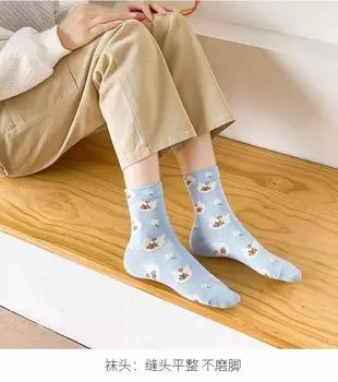 Новые мультяшные женские дышащие хлопковые носки. Милый котенок. Прекрасный животный принт. Девичьи носки из гребенного чистого хлопка. Женские носки. EU 35-39