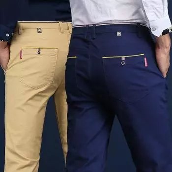 Новые мужские эластичные универсальные повседневные брюки, мужские деловые облегающие прямые хлопковые длинные брюки 28 чёрный