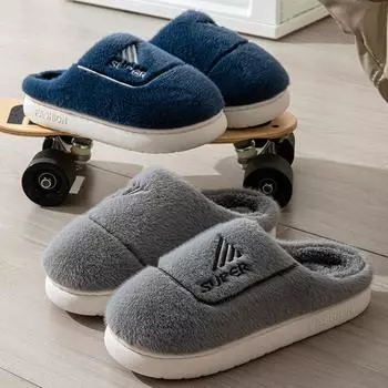 Новые мужские большие хлопковые тапочки с зимней домашней обстановкой, утолщенный бархат для тепла, мужские тапочки 40 синий