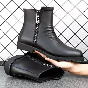 Новые мужские ботинки челси, модные черные ботинки из натуральной кожи для мужчин, британский стиль, боковая молния, высокие мужские туфли Botas Para Hombre 38