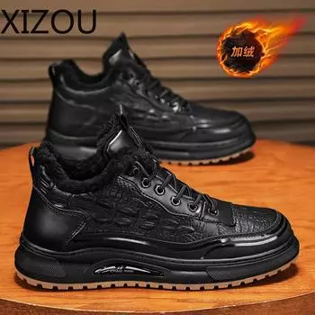 Новые мужские ботинки для снега, утолщенные бархатные модные универсальные ботинки XIZOU, износостойкие, износостойкие, зимние ботинки для активного отдыха в стиле ретро, основной толчок 39 чёрный