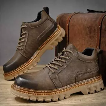 Новые мужские ботинки из натуральной кожи с верхом из коровьей кожи, прочной подошвой, со шнуровкой, осенне-зимние ботинки, повседневная обувь для отдыха на открытом воздухе для мужчин 38 коричневый