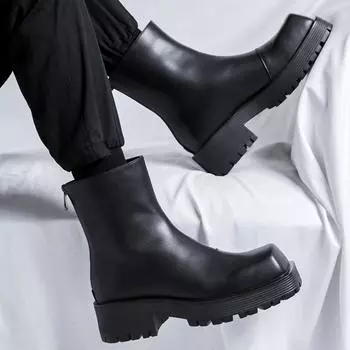 Новые мужские ботинки из натуральной кожи, теплые зимние ботинки, высококачественные высокие ботинки, модные мужские мотоциклетные ботинки 38 чёрный