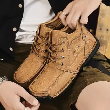 Новые мужские ботинки из натуральной кожи с высоким голенищем и мягкой хлопковой обувью, повседневная кожаная обувь больших размеров, осенние и зимние стили 38