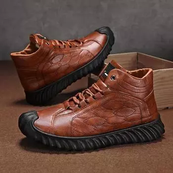 Новые мужские ботинки, осенне-зимние тапочки, теплая мужская обувь, кроссовки, мужские теннисные туфли, мужские кроссовки, зимние высокие мужские туфли 39 коричневый