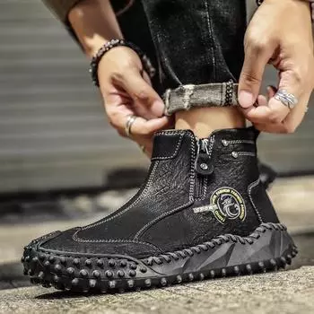 Новые мужские ботинки с боковой молнией, мужские низкие кроссовки 2024 года, модные классические мужские ботильоны из натуральной кожи, мужские зимние ботинки для снега 38