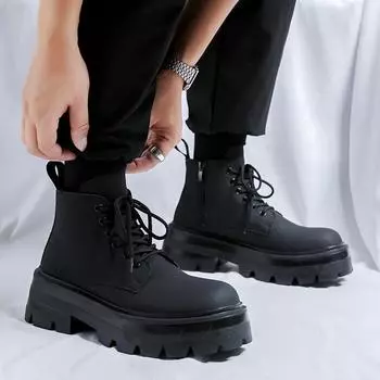 Новые мужские ботинки зимние британские кожаные ботинки с толстой подошвой, увеличивающие рост, высокие кожаные ботинки Martin Boots 3319-R 38 чёрный