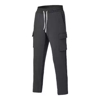 Новые мужские брюки европейского размера, осенне-зимние флисовые спортивные штаны, повседневные прямые брюки с несколькими карманами, рабочая одежда, спортивные брюки M чёрный