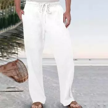 Новые мужские брюки мужские повседневные однотонные тонкие льняные мужские брюки в наличии S