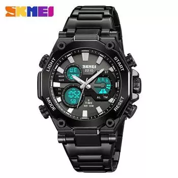 Новые мужские часы Moment America, многофункциональные электронные часы с двойным дисплеем, водонепроницаемые, светящиеся, деловые, со стальным ремешком серебряный