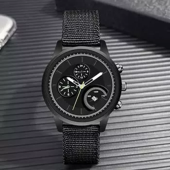 Новые мужские часы мужские часы с календарем мужские часы водонепроницаемые модные часы светящиеся кварцевые часы нейлоновый ремешок спортивные часы из холста зелёный