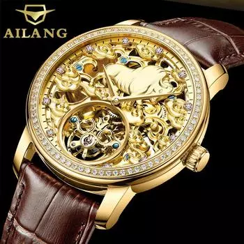 Новые мужские часы со зодиаком крупного рогатого скота, автоматические механические часы, полые мужские часы, водонепроницаемые