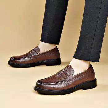 Новые мужские черные повседневные кожаные туфли, модные универсальные лоферы в британском стиле, мужские туфли без застежек на толстой подошве для свадьбы, вечеринки на открытом воздухе 38 чёрный