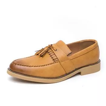 Новые мужские деловые кожаные туфли корейская версия модной повседневной обуви британские однопедальные кожаные туфли с бахромой с острым носком для мужчин 38