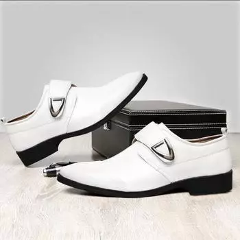 Новые мужские деловые кожаные туфли на липучке, модные трендовые универсальные мужские туфли, повседневные мужские одиночные туфли 38 белый