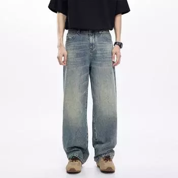 Новые мужские джинсы свободного кроя с широкими штанинами в американском стиле хай-стрит, длинные брюки 28