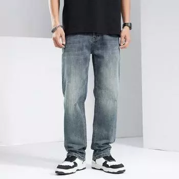 Новые мужские джинсы свободного прямого кроя стрейч в американском стиле хай-стрит для весны и лета 28 синий