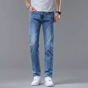 Новые мужские джинсы весна/лето полированные белые синие маленькие брюки прямого кроя мужские тонкие эластичные удобные повседневные брюки мужские 28