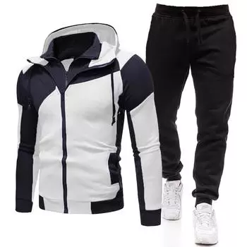 Новые мужские футбольные комплекты, толстовка на молнии + брюки, повседневный спортивный костюм из двух предметов, мужская спортивная одежда, брендовая одежда для спортзала, спортивный костюм L синий