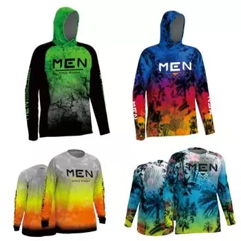 Новые мужские футболки для рыбалки Летняя одежда для рыбалки на открытом воздухе Солнцезащитные рубашки с длинным рукавом и принтом рыбы Повседневные рубашки с защитой от ультрафиолета для рыбалки S