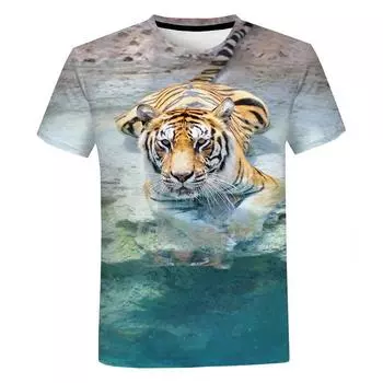 Новые мужские футболки, летние футболки с 3D животным тигровым принтом, крутой забавный топ, мужская модная футболка с круглым вырезом и коротким рукавом 6XL