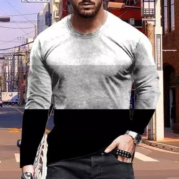 Новые мужские футболки с 3D-градиентным синим принтом, футболки с длинным рукавом и круглым вырезом, повседневные пуловеры, мужская одежда больших размеров XS синий