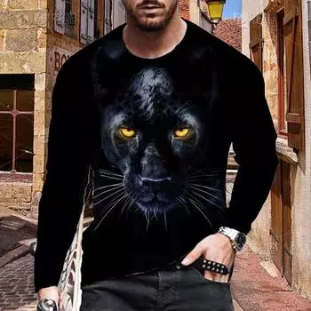 Новые мужские футболки с 3D-принтом серого леопарда, футболки с длинным рукавом и круглым вырезом, повседневные пуловеры, мужская одежда больших размеров XL оранжевый