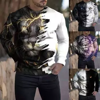 Новые мужские футболки с 3D забавным принтом, футболки с длинными рукавами Harajuku, повседневный пуловер с круглым вырезом, мужская одежда, большие размеры S фиолетовый