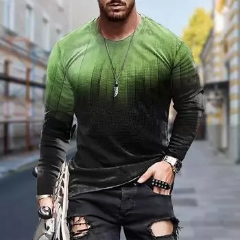 Новые мужские футболки с 3D-зеленым градиентным принтом, футболки с длинным рукавом и круглым вырезом, повседневные пуловеры, мужская одежда больших размеров XS оранжевый