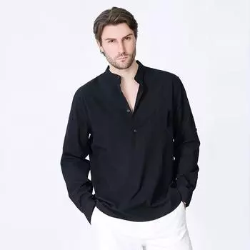 Новые мужские футболки с длинным рукавом, дышащая рубашка, повседневная базовая хлопковая рубашка, топы S чёрный