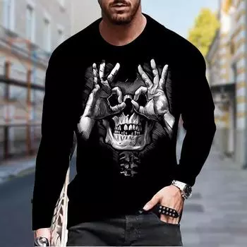 Новые мужские футболки с милым принтом 3D-черепов, футболки с длинным рукавом и круглым вырезом, повседневные пуловеры, мужская одежда больших размеров XS серый