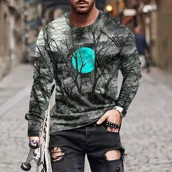 Новые мужские футболки с принтом 3D Blue Moon, футболки с длинным рукавом и круглым вырезом, повседневные пуловеры, мужская одежда больших размеров XS синий