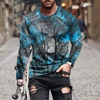 Новые мужские футболки с принтом 3D Blue Moon, футболки с длинным рукавом и круглым вырезом, повседневные пуловеры, мужская одежда больших размеров XS зелёный