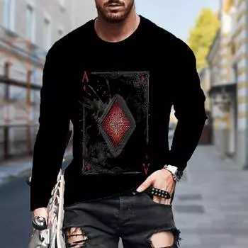 Новые мужские футболки с принтом 3D Central Poker, футболки с длинным рукавом и круглым вырезом, повседневные пуловеры, мужская одежда больших размеров XS светло-синий