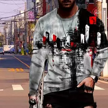 Новые мужские футболки с принтом 3D City, футболки с длинным рукавом и круглым вырезом, повседневные пуловеры, мужская одежда больших размеров XS серебряный