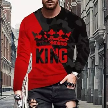 Новые мужские футболки с принтом 3D Crown, футболки с длинным рукавом и круглым вырезом, повседневные пуловеры, мужская одежда больших размеров XS красный