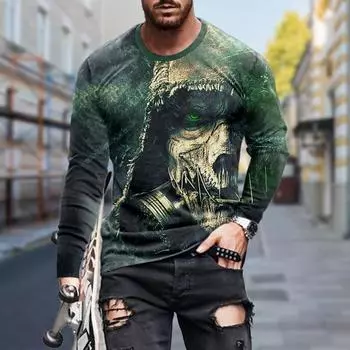 Новые мужские футболки с принтом 3D Dark Skull Head, футболки с длинным рукавом и круглым вырезом, повседневные пуловеры, мужская одежда больших размеров XS красный