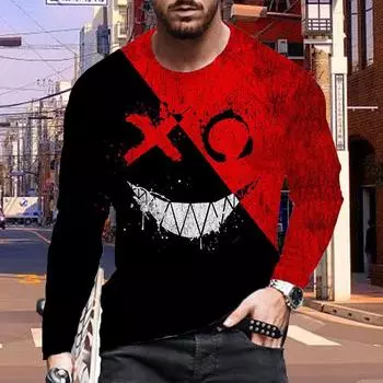 Новые мужские футболки с принтом 3D Death Smiles, футболки с длинным рукавом и круглым вырезом, повседневные пуловеры, мужская одежда больших размеров XS белый