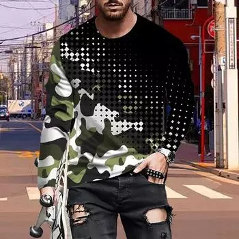 Новые мужские футболки с принтом 3D-камуфляжа и пятен, футболки с длинным рукавом и круглым вырезом, повседневные пуловеры, мужская одежда больших размеров XS красный
