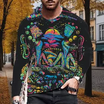 Новые мужские футболки с принтом 3D Magical World, футболки с длинным рукавом и круглым вырезом, повседневные пуловеры, мужская одежда больших размеров XS фиолетовый
