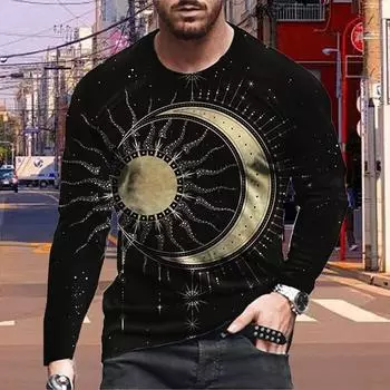 Новые мужские футболки с принтом 3D Moon, футболки с длинным рукавом и круглым вырезом, повседневные пуловеры, мужская одежда больших размеров XS белый
