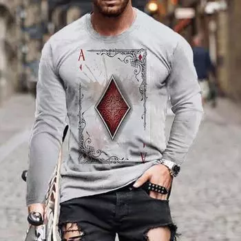 Новые мужские футболки с принтом 3D Poker, футболки с длинным рукавом и круглым вырезом, повседневные пуловеры, мужская одежда больших размеров XS белый