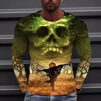 Новые мужские футболки с принтом 3D Pumpkin Puppet, футболки с длинным рукавом и круглым вырезом, повседневные пуловеры, мужская одежда больших размеров XS синий