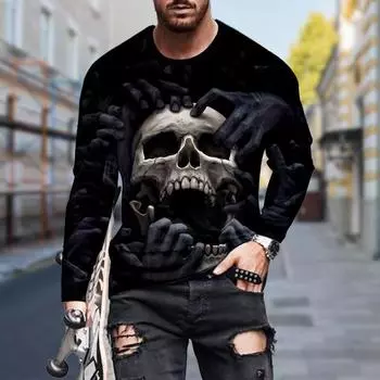 Новые мужские футболки с принтом 3D Suffocating Skull, футболки с длинным рукавом и круглым вырезом, повседневные пуловеры, мужская одежда больших размеров XS зелёный