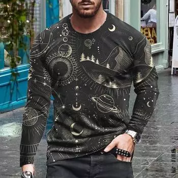 Новые мужские футболки с принтом 3D the Galaxy, футболки с длинным рукавом, повседневные свитера с круглым вырезом, мужская одежда больших размеров XS темно-синий