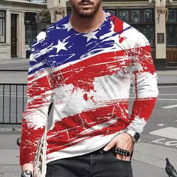 Новые мужские футболки с принтом в красную полоску 3D, футболки с длинным рукавом и круглым вырезом, повседневные пуловеры, мужская одежда больших размеров XS белый